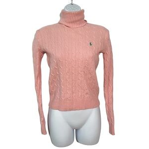 Ralph Lauren Sport sweater Small 100% Lambswool Pink Turtleneck Cable knit Women